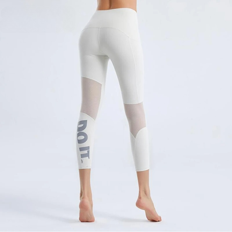 Pilates Yoga Legging - 夏の新タイトなヨガパンツ女性メッシュステッチピラティスレギンスレター印刷弾性薄型ランニングフィットネスレギンス女性