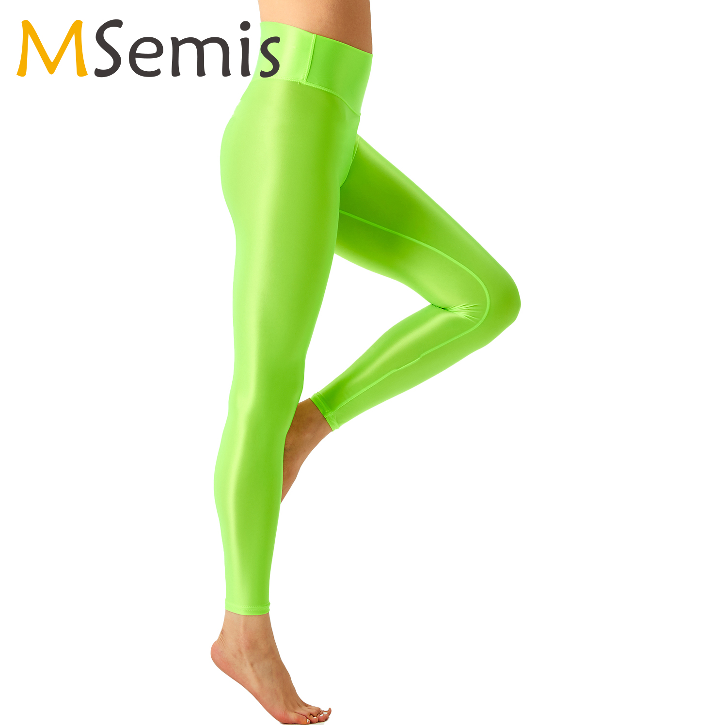 Pilates Yoga Legging - 女性用の伸縮性ウエストバンド,光沢のあるバレエパンツ
