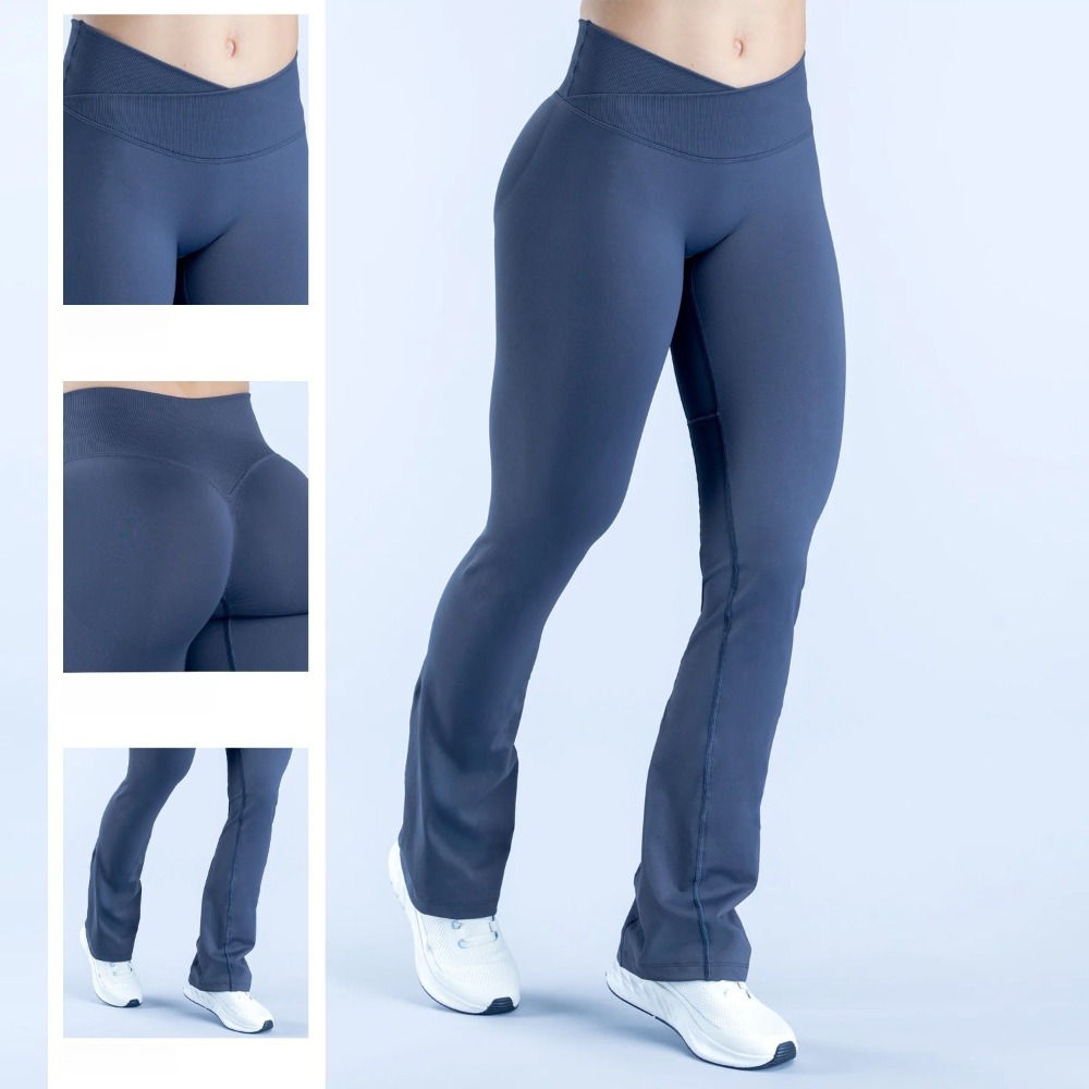 Pilates Yoga Legging - 女性用シームレスフレアレギンス、90%ナイロン10%スパンデックス素材のスリムフィットマイクロフレアヨガパンツ、ピラティス、ランニング、サイクリング、ジムトレーニング、アウトドアワークアウトアクティブウェア用ワイドレッグロングスポーツパンツ