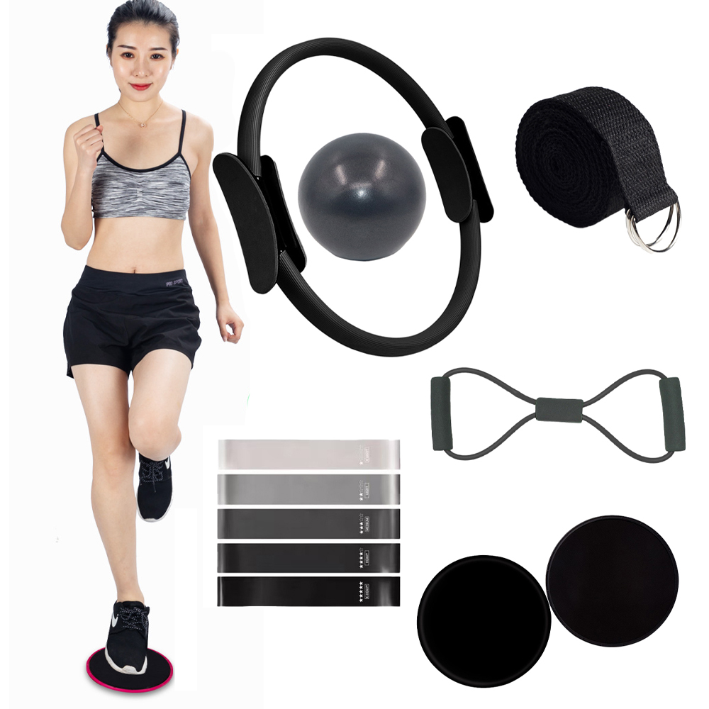 Pilates Ball Mini - 11 個の機器セットピラティスワークアウトアクセサリーサークルミニエクササイズボールヨガストラップシリコンテンションバンドスライディングプレート