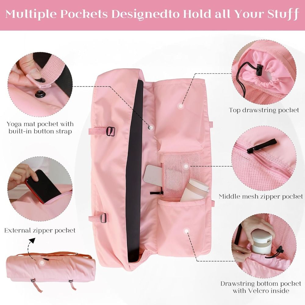Yoga Mat Bag Carrier - 新デザイン防水ヨガマットバッグ、調節可能なショルダーストラップ付き、布製ヨガマットホルダーバッグ、キャンバスメッシュポケット付きヨガマットキャリア