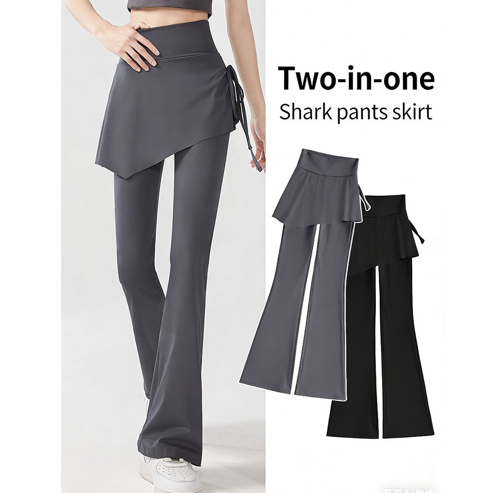 Pilates Yoga Legging - ハイウエストヨガパンツ フェイクツーピース フィットネスワークアウトパンツ ベルボトム カジュアル ピラティスレギンス