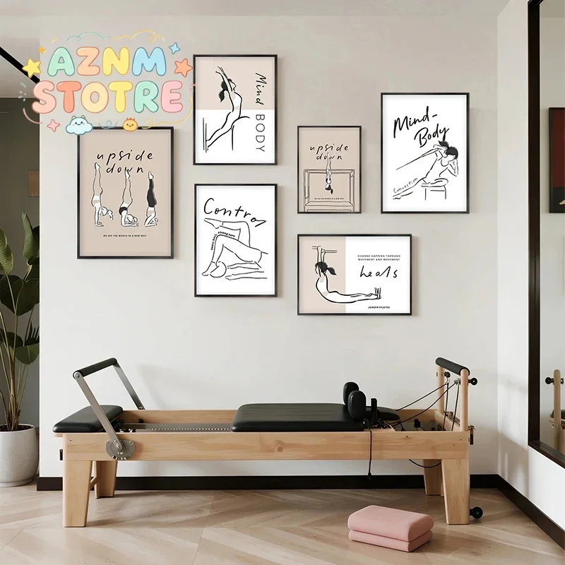 Pilates Yoga Movement - ピラティスポーズアートプリントモダンミニマリストフィットネスポスターピラティス器具動作キャンバス絵画ヨガスタジオジム壁飾り