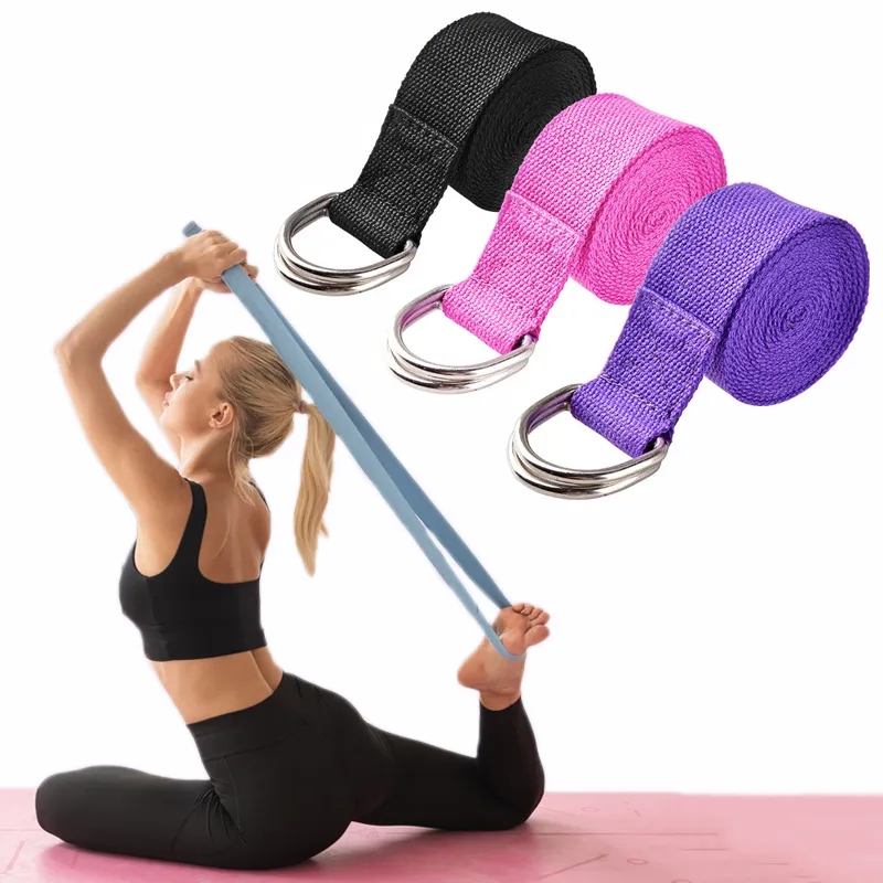 Pilates Yoga Ring - 183*3.8 センチメートルヨガストラップ綿エクササイズヨガベルト調節可能な織ストレッチ D リングバックルフィットネスストレッチバンドピラティスロープ