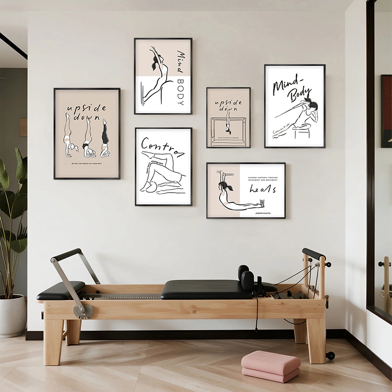 Pilates Yoga Movement - ピラティスポーズアートプリントモダンミニマリストフィットネスポスターピラティス機器動作キャンバス絵画ヨガスタジオジム壁装飾