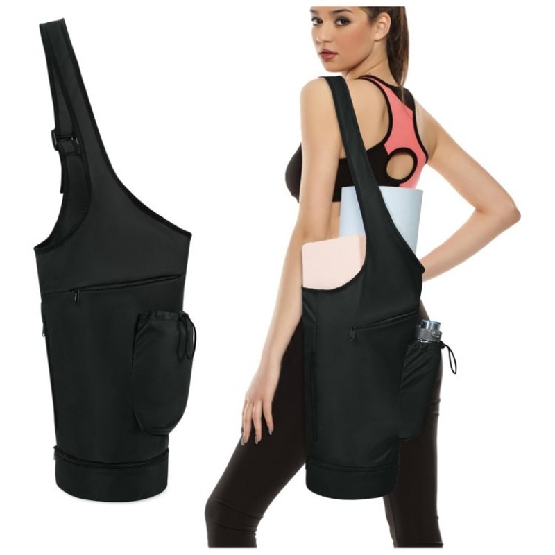 Yoga Mat Bag Carrier - 大きな開口部と長いハンドルが付いたヨガマットキャリーバッグ、防水ウェットポケットと巾着式ウォーターボトルポケット付き