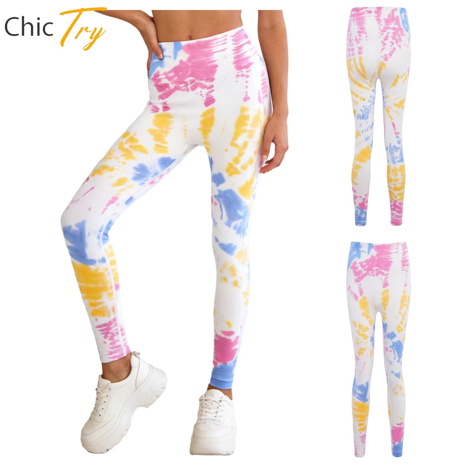 Pilates Yoga Legging - レディースタイダイ染めストレッチジムヨガパンツハイウエストシャーリングバックレギンス女性用ピラティススポーツワークアウトランニングジョギング服