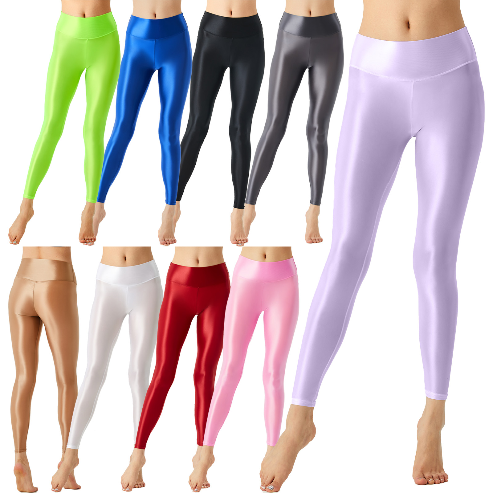 女性用の伸縮性ウエストバンド,光沢のあるバレエパンツ - Pilates Yoga Legging のレビューと価格