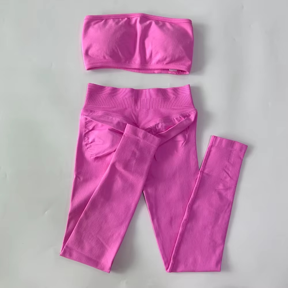 2ピース ストラップレス レディース バンドゥ ヨガセット  - Pilates Yoga Legging のレビューと価格