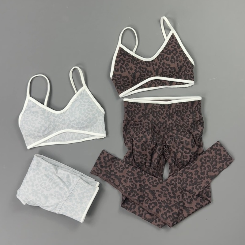 2ピースヨガセット レディース レオパード柄 薄型ストラップ - Pilates Yoga Legging のレビューと価格